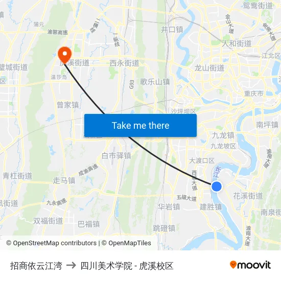 招商依云江湾 to 四川美术学院 - 虎溪校区 map