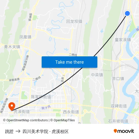跳蹬 to 四川美术学院 - 虎溪校区 map