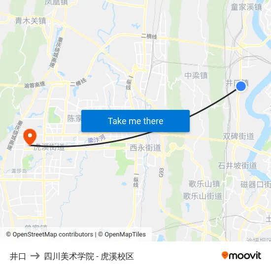 井口 to 四川美术学院 - 虎溪校区 map