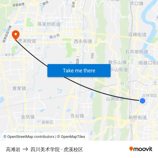 高滩岩 to 四川美术学院 - 虎溪校区 map