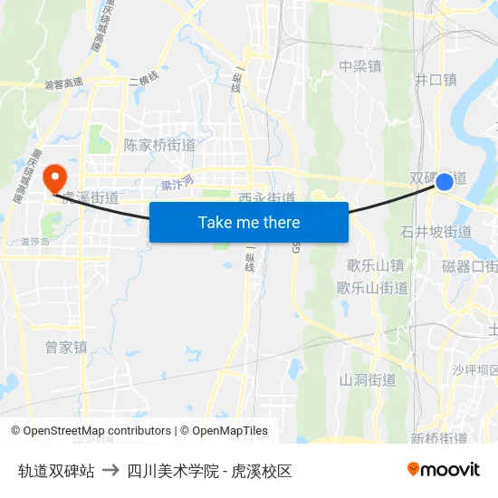 轨道双碑站 to 四川美术学院 - 虎溪校区 map