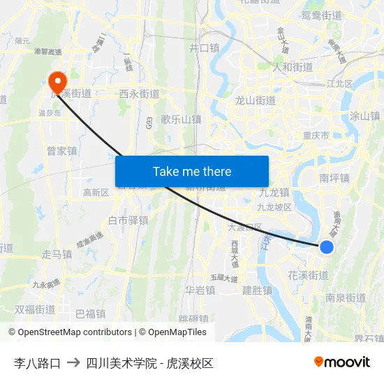 李八路口 to 四川美术学院 - 虎溪校区 map