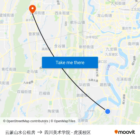 云篆山水公租房 to 四川美术学院 - 虎溪校区 map
