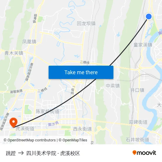 跳蹬 to 四川美术学院 - 虎溪校区 map