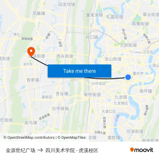 金源世纪广场 to 四川美术学院 - 虎溪校区 map