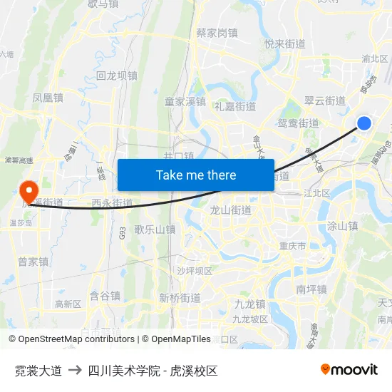 霓裳大道 to 四川美术学院 - 虎溪校区 map
