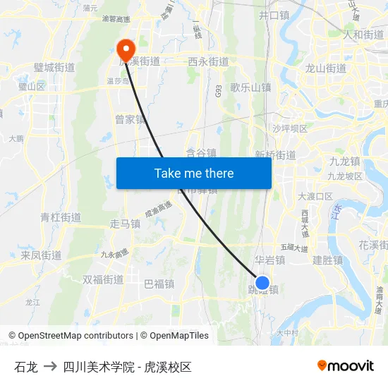 石龙 to 四川美术学院 - 虎溪校区 map