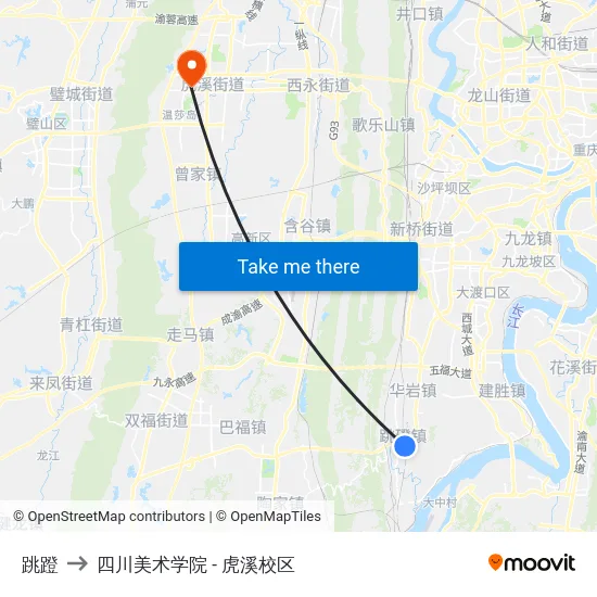 跳蹬 to 四川美术学院 - 虎溪校区 map