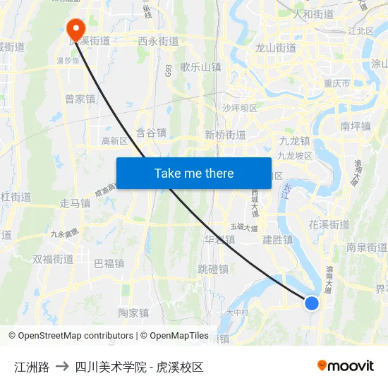 江洲路 to 四川美术学院 - 虎溪校区 map