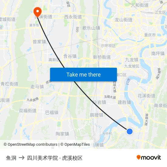 鱼洞 to 四川美术学院 - 虎溪校区 map