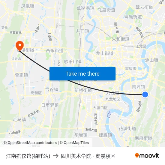 江南殡仪馆(招呼站) to 四川美术学院 - 虎溪校区 map