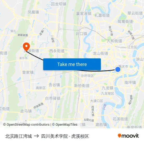 北滨路江湾城 to 四川美术学院 - 虎溪校区 map