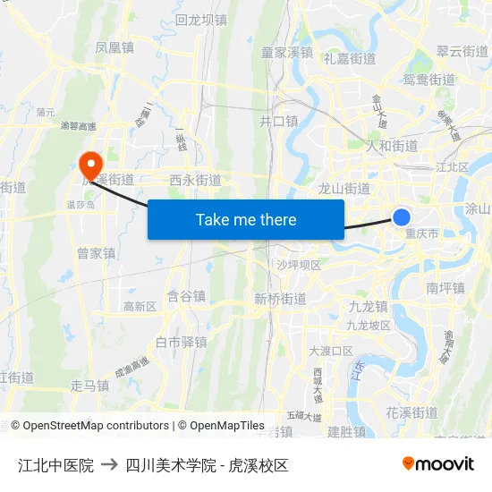 江北中医院 to 四川美术学院 - 虎溪校区 map