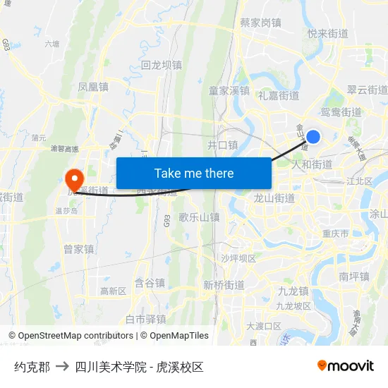 约克郡 to 四川美术学院 - 虎溪校区 map