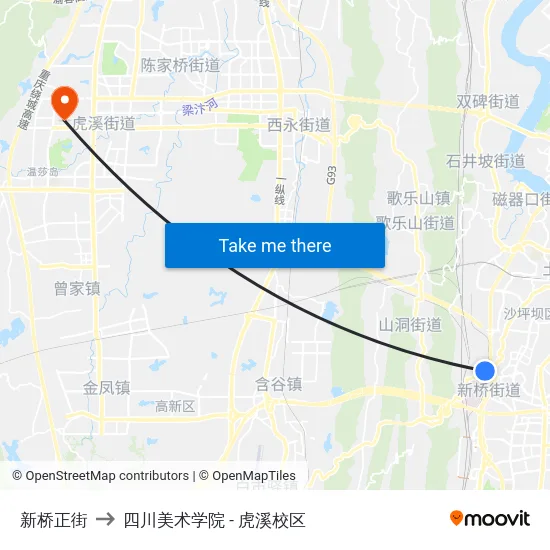 新桥正街 to 四川美术学院 - 虎溪校区 map