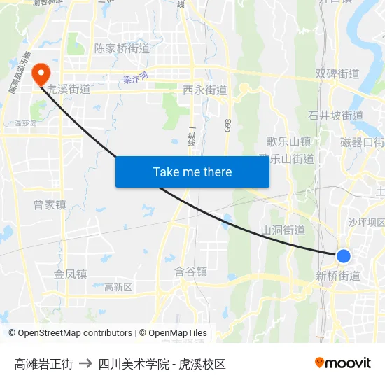 高滩岩正街 to 四川美术学院 - 虎溪校区 map