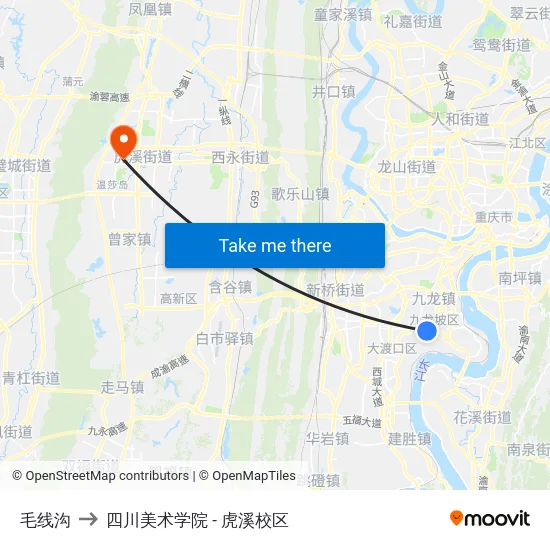 毛线沟 to 四川美术学院 - 虎溪校区 map