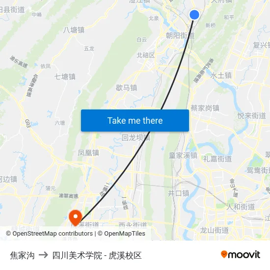 焦家沟 to 四川美术学院 - 虎溪校区 map