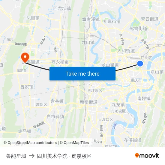 鲁能星城 to 四川美术学院 - 虎溪校区 map