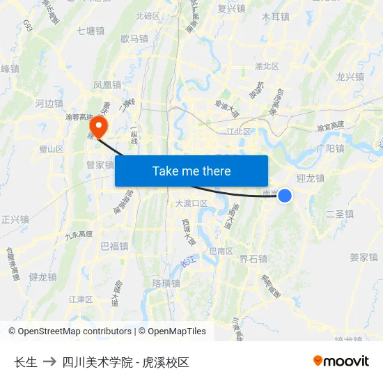 长生 to 四川美术学院 - 虎溪校区 map