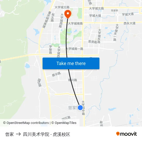 曾家 to 四川美术学院 - 虎溪校区 map