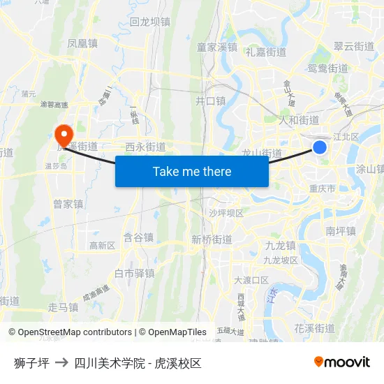 狮子坪 to 四川美术学院 - 虎溪校区 map