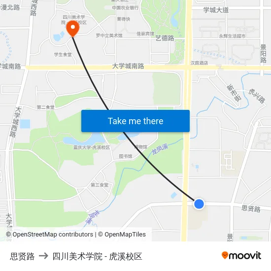 思贤路 to 四川美术学院 - 虎溪校区 map