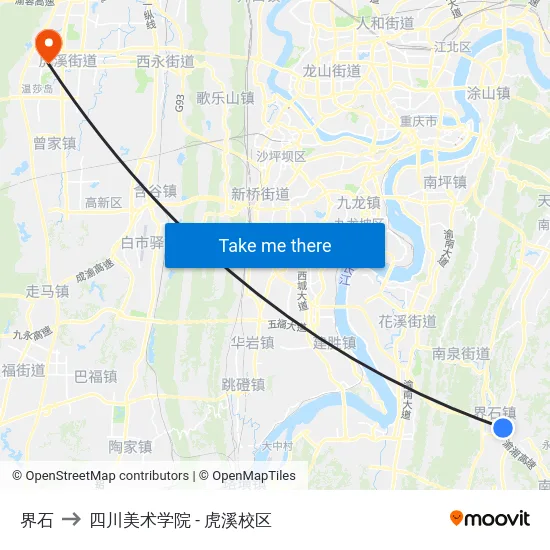 界石 to 四川美术学院 - 虎溪校区 map