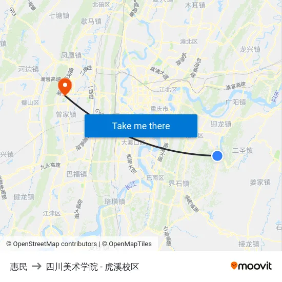 惠民 to 四川美术学院 - 虎溪校区 map