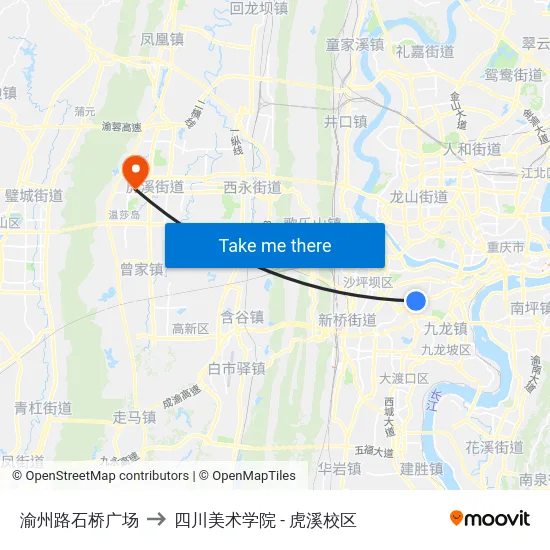 渝州路石桥广场 to 四川美术学院 - 虎溪校区 map
