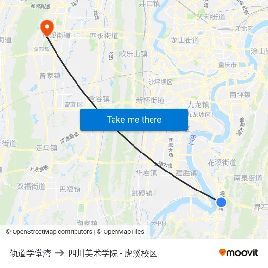 轨道学堂湾 to 四川美术学院 - 虎溪校区 map