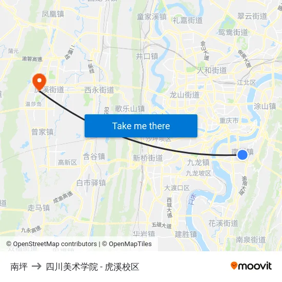 南坪 to 四川美术学院 - 虎溪校区 map