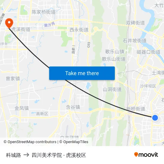 科城路 to 四川美术学院 - 虎溪校区 map