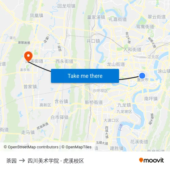 茶园 to 四川美术学院 - 虎溪校区 map