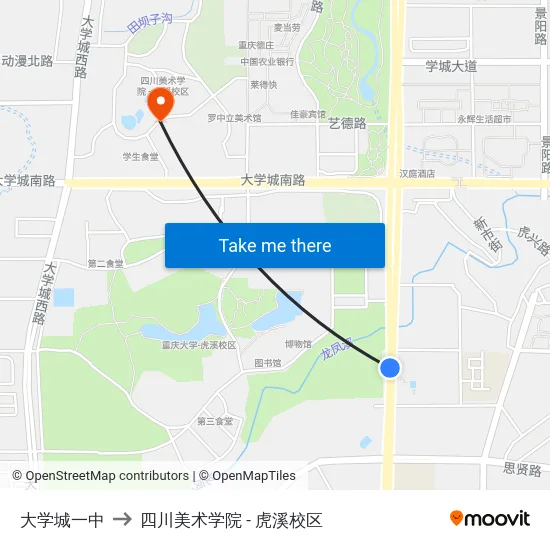 大学城一中 to 四川美术学院 - 虎溪校区 map