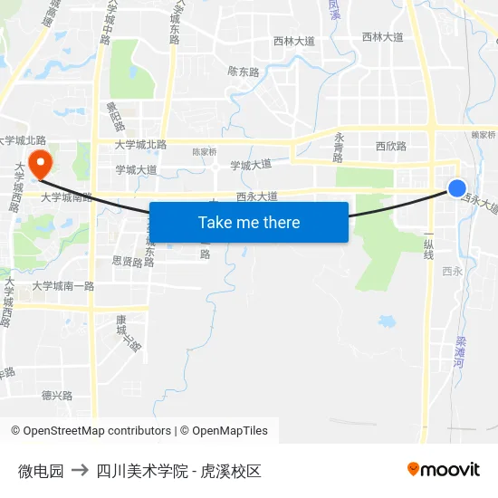 微电园 to 四川美术学院 - 虎溪校区 map