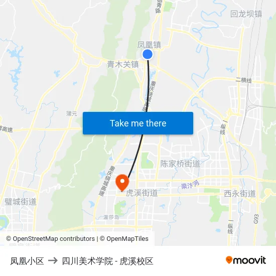 凤凰小区 to 四川美术学院 - 虎溪校区 map