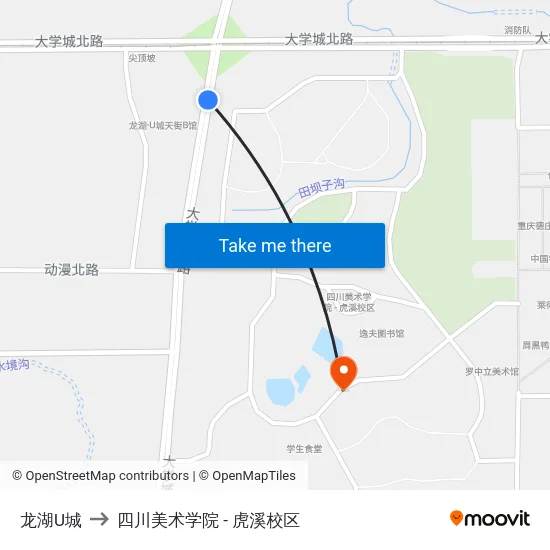 龙湖U城 to 四川美术学院 - 虎溪校区 map