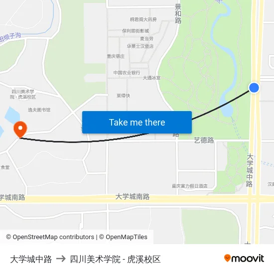 大学城中路 to 四川美术学院 - 虎溪校区 map