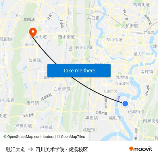 融汇大道 to 四川美术学院 - 虎溪校区 map