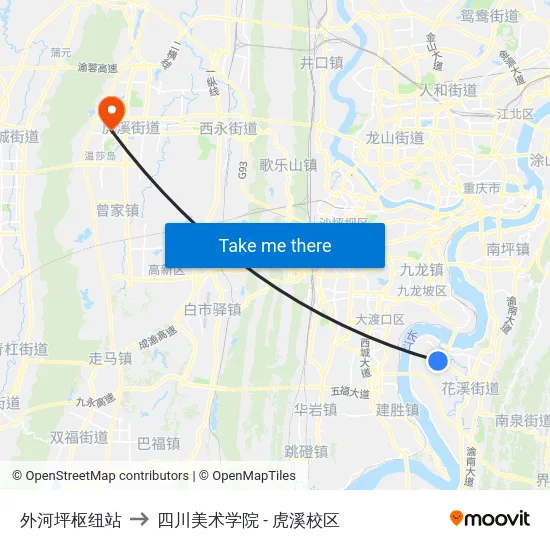 外河坪枢纽站 to 四川美术学院 - 虎溪校区 map