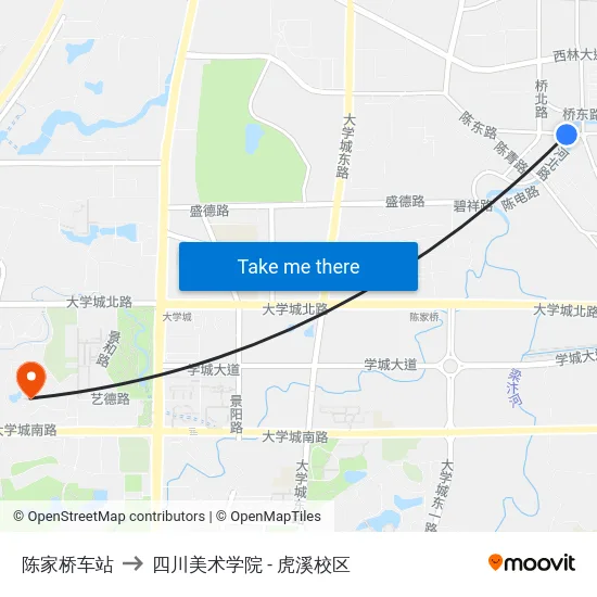 陈家桥车站 to 四川美术学院 - 虎溪校区 map