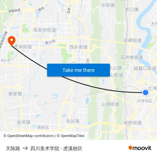 天陈路 to 四川美术学院 - 虎溪校区 map