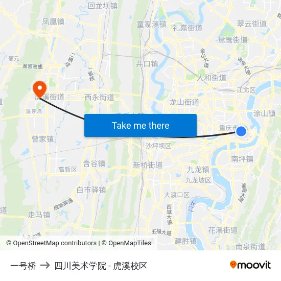 一号桥 to 四川美术学院 - 虎溪校区 map