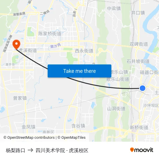 杨梨路口 to 四川美术学院 - 虎溪校区 map