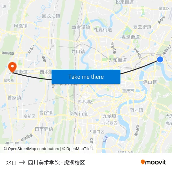 水口 to 四川美术学院 - 虎溪校区 map
