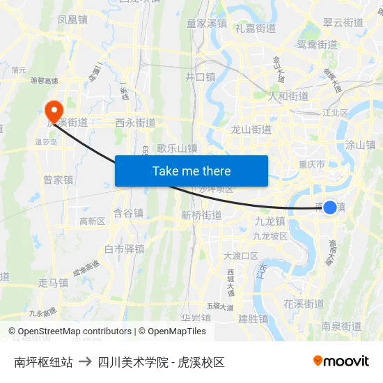 南坪枢纽站 to 四川美术学院 - 虎溪校区 map