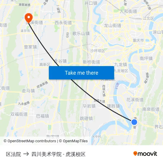 区法院 to 四川美术学院 - 虎溪校区 map