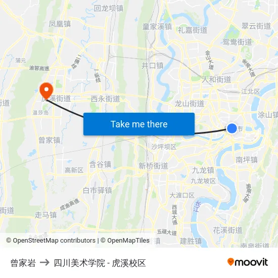 曾家岩 to 四川美术学院 - 虎溪校区 map