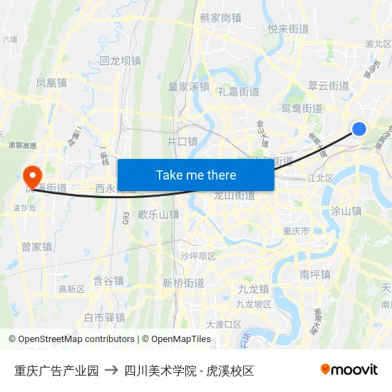 重庆广告产业园 to 四川美术学院 - 虎溪校区 map